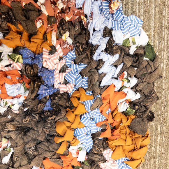 Upcycled Rag Rug Boho Orange Blue Autumn Colors Handmade - Picture 6 of 6